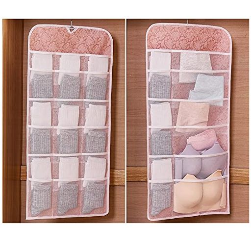 IYUME吊り下げ収納下着収納両面収納30個ポケットウォールポケット壁掛け収納大容量省スペースクローゼット収納靴下·パンツ·ブラジャー·ネクタイ·ベルト収納小物入れ文房具整理水洗い…