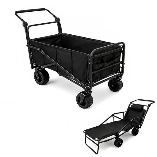 キャリーワゴン キャンプカート ベンチ リクライニング 【大容量400L・耐荷重200kg】 アウトドアワゴン 前後展開 ブレーキ付 折り畳み