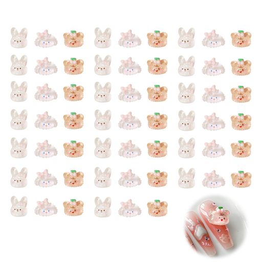 デコパーツ【60個セット】樹脂製ヘアピンパーツネイルパーツデコパーツうさぎクマ犬動物透明大きめネイ..