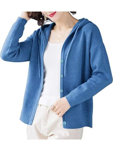 Moilyukoフード付きカーディガンレディースパーカー長袖羽織体型カバートップス春秋冬Mo72(JPアルファベットFreeSizeブルー)(4)