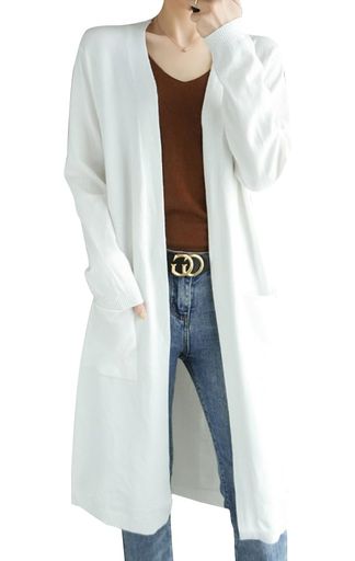 [Hanmall]ロングカーディガンレディースニットポケット無地大きいサイズゆったり冬服秋冬エレガント気軽さルームウェアパジャマ冷房対策LON257