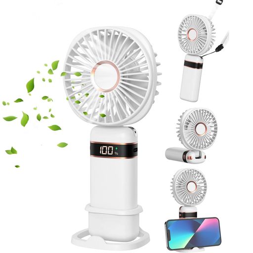 【2025新モデル】ハンディファン手持ち&卓上両用扇風機携帯扇風機折り畳み首掛けスマフォスタンド風量5段階調節電池残量表示静音小型充電式5200mAhバッテリー内蔵省エネミニコンパクト…