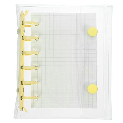 CiieeoミニバインダークリアバインダーミニバインダーA7塩ビ、紙、アルミニウム合金黄色ダブルボタン透..