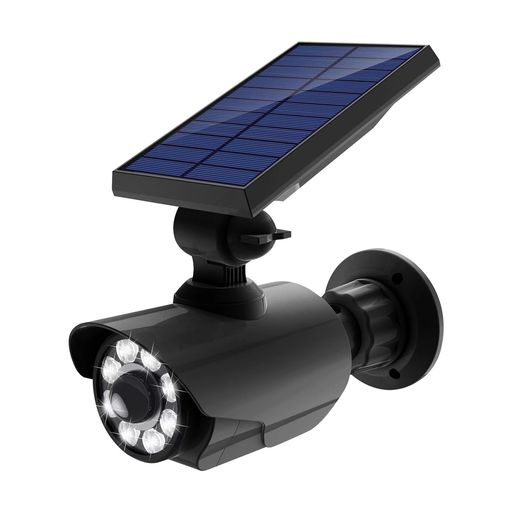 センサーライト屋外ソーラーライト人感センサーライト防犯カメラ型IP66防水防塵バーチャルカメラソーラー充電電源コード不要800ルーメンLEDビーズ8個人感検知3つのスマートモード夜間照…