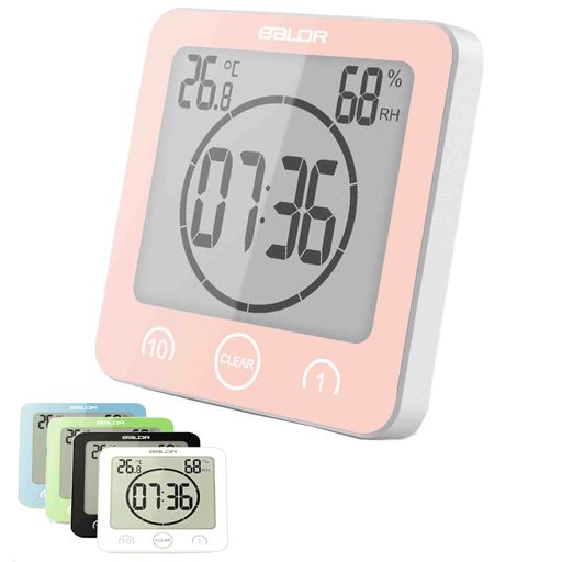 Aiyoupin防水時計お風呂用デジタル温湿度計LCD大画面シャワー湿度計デジタル液晶風呂吸盤壁掛け置きお..