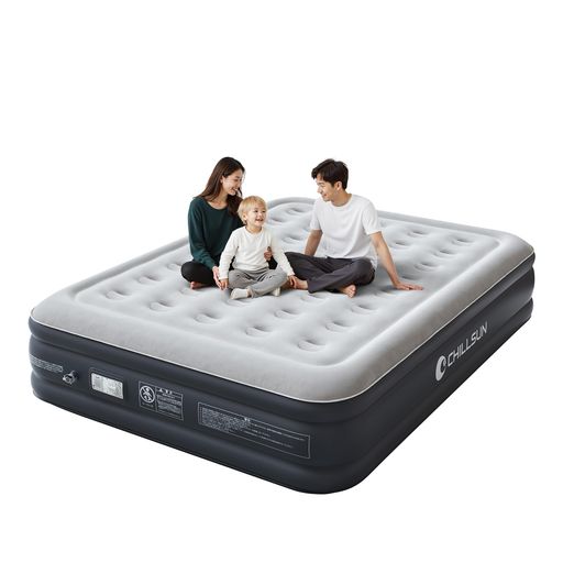 CHILLSUNエアーベッドダブルサイズ空気ベッド電動ポンプ内蔵フロック表面加工長さ203x幅152x厚さ40cm耐..