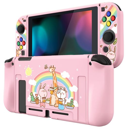 PlayVitalスイッチに対応する保護ケース、Switchに対応用ソフトTPUスリムケースカバーカラフルなABXYボタンキャップ付き【アニマルズパーティー】