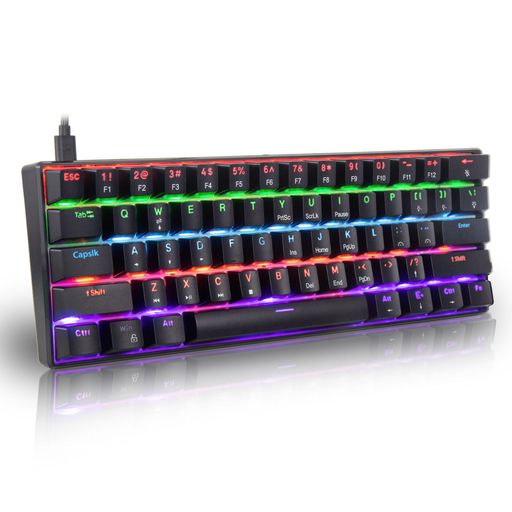 HUO JI ゲーミングキーボード 赤軸 有線 60% テンキーレス メカニカルキーボード LEDバックライト US配列 ブラック