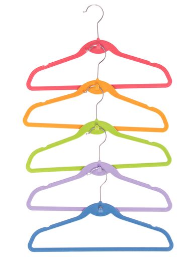 ストリックスデザインすべり止めハンガー連結フック付き5本カラフルアソート幅38cm厚み0.5cmハンガーナイロンすべらないハンガー衣類洋服スリム収納QB-149...