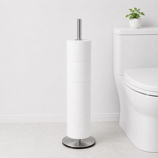 【工具不要で簡単組立】 自立式トイレットペーパースタンドは、面倒な穴あけや工具を使わず、数分で簡単に組み立て可能です。支柱をベースに固定するだけで設置完了。届いたその日からすぐにお使いいただけます。 【最大5ロール収納・省スペース設計】 トイレットペーパーを最大5ロールまでまとめて収納可能。縦型スリム設計なので、トイレ横や狭いすき間にもすっきり置けます。トイレットペーパー収納として、限られた空間を有効活用できます。 【ステンレス製&amp;防錆加工】 高品質ステンレス素材を採用し、水や湿気に強く、サビにくい仕様です。トイレや洗面所など湿度の高い場所でも安心して使用でき、清潔感のあるブラックカラーがおしゃれな空間を演出します。 【水濡れを防ぐリング設計】 中下部には小さなリングを配置し、トイレットペーパーが床や水滴に直接触れにくい設計です。水回りでも清潔に保管しやすく、ペーパーの汚れや湿気対策にも役立ちます。 【安定感のあるベース&amp;滑り止め付き】 重みのあるベースで倒れにくく、安定感抜群。底面には滑り止めパッドを配置し、ズレ防止だけでなく床への傷つきも軽減します。