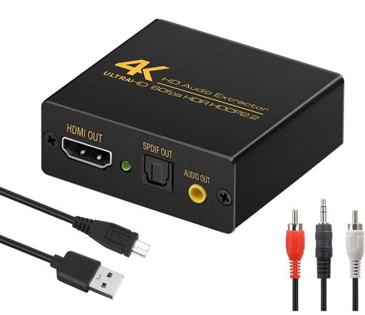 Yukidoke HDMI 音声分離器:入力装置からの音声と映像信号を分離し、音声と映像を別々に出力するのが可能です。映像と音声の同時出力で臨場感ある視聴体験を実現、家庭内エンターテインメントやプロフェッショナルなAVプロジェクトに最適です。 多彩な音声モード: PASS、2CH、5.1CHの三つの音声モードを搭載。さまざまな音声環境に対応し、臨場感ある音響体験になるように。ご注意:音声がうまく出力できない場合、入力装置の音声出力フォーマットをPCM/LPCMに変換する必要があります。 光デジタル、アナログ両方音声出力対応: SPDIF(光角型)とAUX(3.5mmオーディオジャック)の2系統音声出力を備え、さらに幅広いAV機器に接続するのが可能です。 音声、映像を別々に出力: 出力側にはHDMI口、SPDIF、3.5mmAUX三つの映像/音声出力口を備えています。音声をSPDIFの光デジタル、3.5mmAUXのアナログ出力口に出力します。映像をHDMI出力口に出力します。 スタイリッシュ、高級感のあるオーディオ 分離機: 機能を重視するだけでなく、見た目にも入念しています。軽量のアルミケースを採用します。