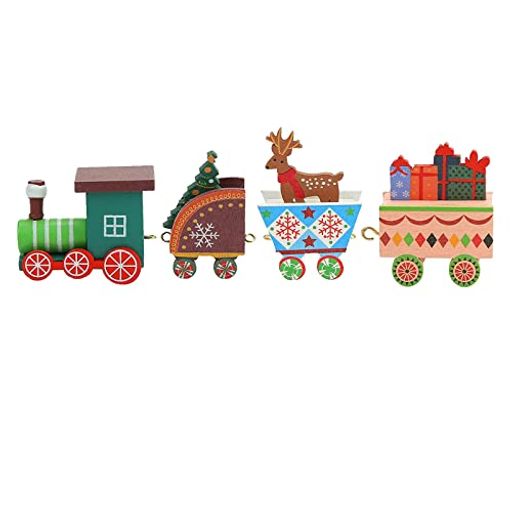 クリスマスミニトレイン飾り北欧風木製ミニ列车置物オーナメント室内卓上工芸品クリスマス雑貨クリスマスパーティークリスマストレインデスクトップ装飾用(グリーン)