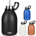 TYESO水筒スポーツボトルステンレスボトル1.5L直飲み保温保冷洗いやすいストロー付き大容量携帯便利旅行キャリ―ハンドル付き(ブラック)(3)