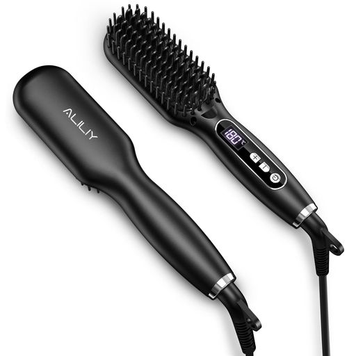 Aliliyストレートブラシヘアアイロンヒートブラシロン【3000万マイナスイオン/120~200°C9段階温度調整/..
