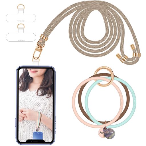 [X-Lounge]携帯ストラップスマホシリコンリングお洒落なスマホストラップカワイイ落下防止着脱簡単三色組み合わせのリングスマホリング1つ+ストラップ1つ+パッチ2つのセット(コーヒー色…