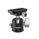 Toprigミニ雲台、マイクロボールヘッド搭載、1/4”ネジ対応51mm小型ボールヘッドパノラマ三脚ヘッド、DSLR・カムコーダー用クイックリリースプレート付き、最大負荷20KG、アルミ合金製、軽…(2)