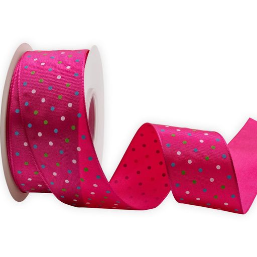 XMLMSHマルチポルカドットワイヤーエッジリボン、1-1/2インチ10メートルのスプールピンククリスマスマ..