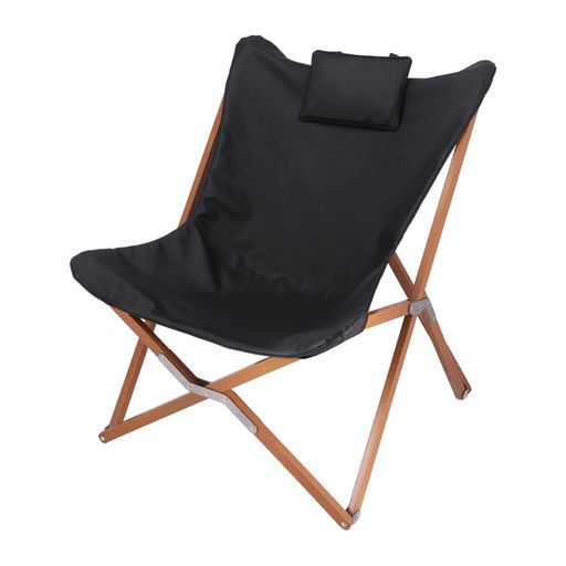 不二貿易ソファ1人掛けラウンジチェア折りたたみまくら付き天然木幅78cmx奥行86cmx高さ92cmブラックPUバタフライチェア一人掛けソファフロート38532