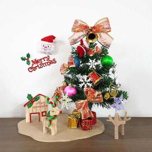 koundenekoクリスマス飾り卓上ミニクリスマスツリー組立式31cm可愛いトナカイ雪の結晶サンタクロースペンダント付きDIY置き物キラキラ雰囲気満々パーティー新年祝いオーナメントお店イン…