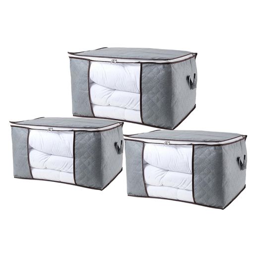 HoshiZora収納袋布団収納袋ふとん収納不織布3個セット布団収納バッグ折り畳み式大容量(グレー)