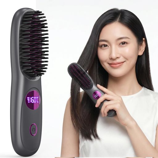 BlueCrest コードレスヒートブラシブラシ型ヘアアイロン 2way ストレート & カール...