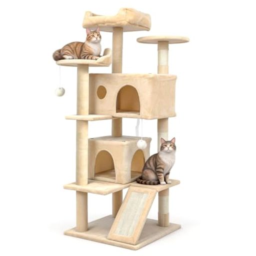 Saiveinaキャットタワー猫タワー据え置き安定感おもちゃ猫ベッド爪とぎ隠れ家運動不足解消高さ133cmベージュ