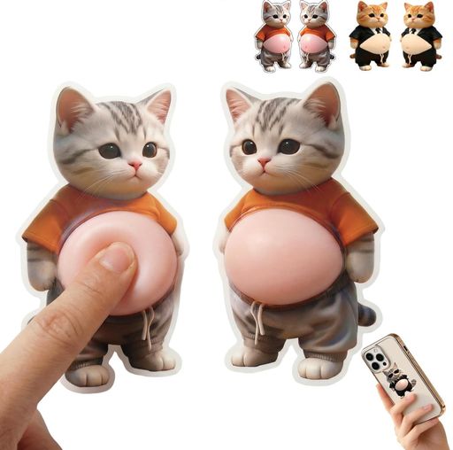 猫 お腹 シール 3D 柔らかいお腹 シール 楽しくてストレス解消 かわいい 3D もっちりスクイーズ ステッカー シー ル帳 デコレーション 携帯電話飾り用 手帳用 日記帳用 子供 女の子向け (灰… gadgetgarden-10238592 NextGenShop パッケージ画像