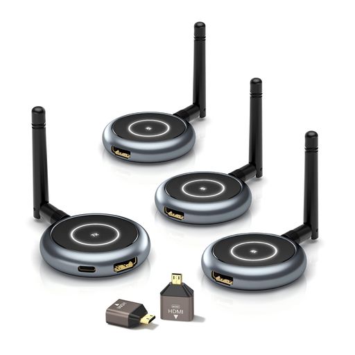AIMIBO ワイヤレス HDMI 送受信 1×送信機+3×受信機セット HDMI 無線化 受信機4台増設可能 拡張モード対応 1080P/5GHZ/50M安定転送距離 HDMI 無線 映像音声同期出力 ストリーミングメディア 日本技適認証済