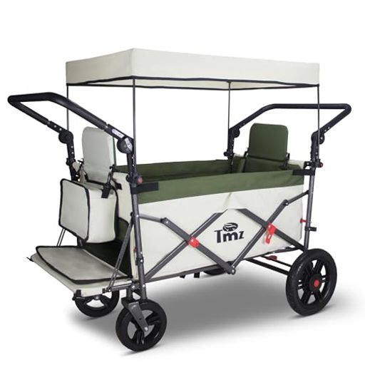 TMZキャリーカートアウトドアワゴン、折りたたみ式、シートとシートベルト付き多機能カート、荷室拡張..