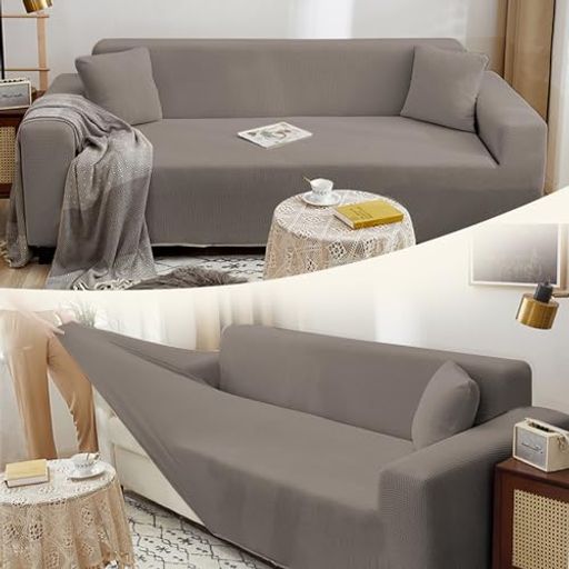 YURIONソファーカバー3人掛け肘付き無地北欧風ストレッチフィットタイプ伸縮素材伸び良く滑り止め柔らかい犬猫傷防止超便利四季適用【3人掛け:185-230CM】グレーのサムネイル