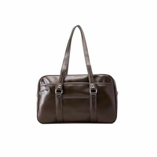 [jinghuiyue]スクールバッグ高校生女子通学ボストンバッグ合皮大容量軽量男女兼用肩紐長いコーヒー