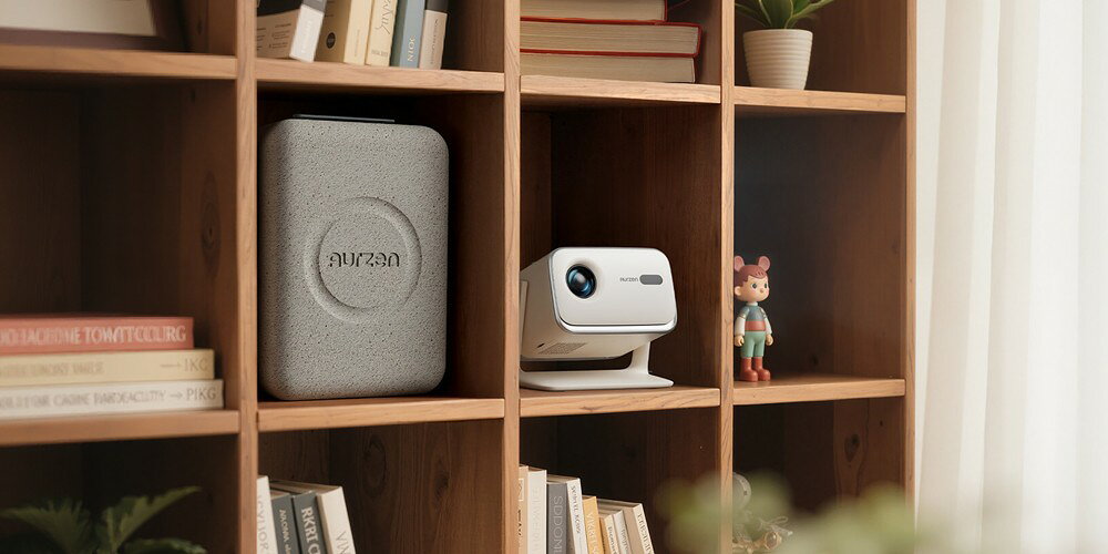 AURZEN Boommini ホームプロジェクター Google TV 1080p 500ANSIルーメン デュアル10Wスピーカー 専用ケース付き