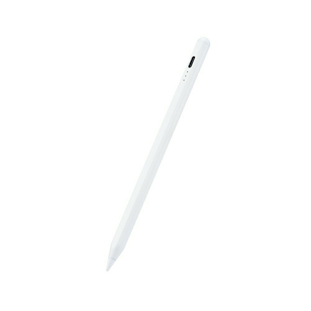 純正のApple Pencilに近い書き心地の、iPad専用充電式タッチペンですエレコム ELECOM タッチペン/iPad専用/USB-C充電/樹脂製ペン先約1mmのペン先で細部まで書き込めて細かい作業に最適。ペンの傾き具合で線の太さを変えられる機能やパームリジェクションにも対応しています。USB Type-C(TM)ケーブルで充電ができ、3つのLEDランプでバッテリーの残量が分かります。ペン先は、Apple Pencilの純正ペン先(第1・第2世代)や当社製品のP-TIPAPシリーズと交換が可能で、お好みの書き味に合わせて替えることができます。※金属製のペン先を使用する場合は、iPadの液晶画面を傷付ける恐れがあるため、必ず液晶保護フィルムを貼ってご使用ください。※画像はイメージです。送料無 送料無し製品特長 純正のApple Pencilに近い書き心地の、iPad専用充電式タッチペンです エレコム ELECOM タッチペン/iPad専用/USB-C充電/樹脂製ペン先 約1mmのペン先で細部まで書き込めて細かい作業に最適。ペンの傾き具合で線の太さを変えられる機能やパームリジェクションにも対応しています。USB Type-C(TM)ケーブルで充電ができ、3つのLEDランプでバッテリーの残量が分かります。ペン先は、Apple Pencilの純正ペン先(第1・第2世代)や当社製品のP-TIPAPシリーズと交換が可能で、お好みの書き味に合わせて替えることができます。 ※金属製のペン先を使用する場合は、iPadの液晶画面を傷付ける恐れがあるため、必ず液晶保護フィルムを貼ってご使用ください。 ※液晶保護フィルムの種類によっては、操作時にこすれ音が生じたり、タッチペンの反応が悪くなったりすることがあります。 細かい作業に最適 約1mmのペン先で細部まで書き込めて細かい作業に最適なペン先です。 ペンの傾きを検知する機能 ペンの傾きを検知する機能で、傾き具合によって線の太さを変えられます。 狙ったところに書き込みやすい ペン先の接地点と実際に描画される位置とのズレを軽減しているので、狙ったところに書き込みやすいです。 ※完全にズレを感じなくなるわけではありません。 マグネット面はフラット マグネット面はフラットになっていて、テーブルに置いても転がりにくく、iPadにぴったりと吸着しやすい形状です。 ※iPadに装着するケースによっては、iPad本体のマグネット部分が隠れてしまい、本製品を付けられない場合があります。 バッテリー残量が分かるLEDランプ 3つのLEDランプでバッテリーの残量が分かります。 ペン先は交換可能 ペン先は、Apple Pencil純正ペン先(第1・第2世代)や当社製品のP-TIPAPシリーズと交換が可能で、お好みの書き味に合わせて替えることができます。 充電コネクターは、USB Type-C 充電コネクターは、USB Type-Cです。USB Type-Cケーブルが付属しています。 ※本製品にACアダプター(AC充電器等)は付属していないため、出力5V/500mA以上のUSB出力アダプターを別途ご用意ください。 パームリジェクション対応 パームリジェクション対応なので、液晶画面に手が触れていても誤動作せずに使用できます。 タッチペンの側面にはマグネット面 タッチペンの側面にはマグネット面があり、iPadに吸着ができるので紛失を防ぎます。 ペアリング不要 ペアリングが不要で、電源をオンにするだけですぐに使用できます。 誤作動を防ぐ電源ボタン 電源ボタンを2回タッチしてオン/オフをするので誤作動を防ぎます。 オートスリープ機能 操作しない状態が5分間続くとオートスリープ機能が働き、電源の消し忘れを防ぎます。 約9時間の連続使用が可能 約9時間の連続使用が可能です。 ※ご使用状態によっては、目安の時間よりも早く充電が必要になる場合があります。 製品仕様・お問い合わせ先 型番 P-TPACSTAP03WH カラー ホワイト JANコード 4549550275729 本体サイズ 約L165×φ9mm ペン先：約1mm 本体重量 約13g 材質 ペン先:POM、本体:アルミニウム 電池 リチウムイオン電池 使用時間 約9時間　※ご使用状態によっては、目安の時間よりも早く充電が必要になる場合があります。 充電時間 約1時間※使用状況や環境により変化します。 対応機種 2018年以降のすべてのiPadに対応 ※2022年10月現在 ※iOS 12.2以降に更新する必要があります。 保証 1年間 製品構成 本体 ×1 USB Type-C(TM)ケーブル ×1 製造元 エレコム株式会社 ご注意 ※特定のアプリ/ソフトをご使用の際に、専用タッチペンのみでの描写設定をされている場合はご使用できない場合があります。