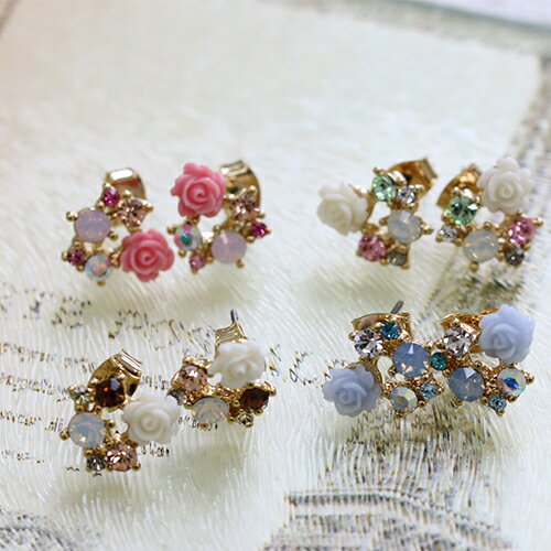 【バラピアス キャッチピアス】swarovski/スワロフスキー/薔薇/バラ/ローズ/お花/花 モチーフ/スワロフスキー ピアス/ピアス メール便/ピアスキャッチ/ピアス レディース/ビジュー　ピアス/スタッドタイプ/結婚式