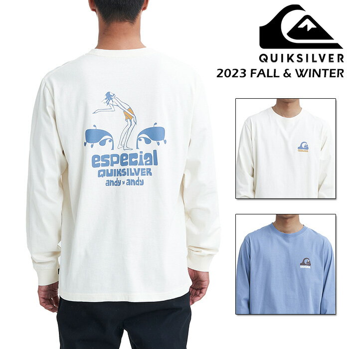  クイックシルバー ロンt 長袖 tシャツ メンズ サーフブランド QUIKSILVER ANDY RIDE LT  QLT234043 ホワイト ブルー サーフィン スノーボード ストリート サーフ系 アンディ・ニーブラス グラフィックアート プリント ロングスリーブtシャツ