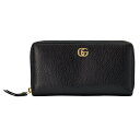 【GUCCI】グッチ 456117 CAO0G 1000 〔GGマーモント〕レザー ジップアラウンドウォレット ブラック レザー 長財布 【送料無料】【中古】