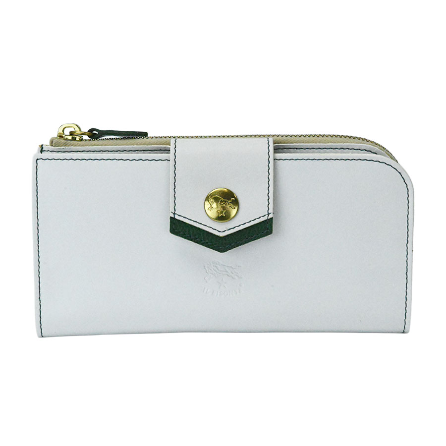 【IL BISONTE】イルビゾンテ 54212312840 ロングウォレット ホワイト/グリーン レザー ナターレコレク..