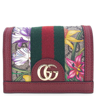 【GUCCI】グッチ 523155 92YBC 8722 オフィディア GGフローラ カードケース（コインケース＆紙幣入れ付き）ミニ財布 ダブルG ベージュ/エボニー/レッド 花柄【送料無料】【中古】