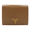 【PRADA】プラダ 1MV204 2EZZ F098L ゴールドメタル折りたたみ財布 ヴィッテロムーブ カラメル レザー 二つ折り財布【送料無料】【中古】