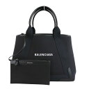 【BALENCIAGA】バレンシアガ ネイビーカバス M 581292 ブラック キャンバス/カーフスキン 取り外し可能ポーチ付 トートバッグ【送料無料】【中古...