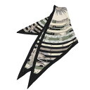 【HERMES】エルメス トライアングル ジェアン DIES ET HORE 占星術 ブラック シルク100% スカーフ【送料無料】【中古】(4)