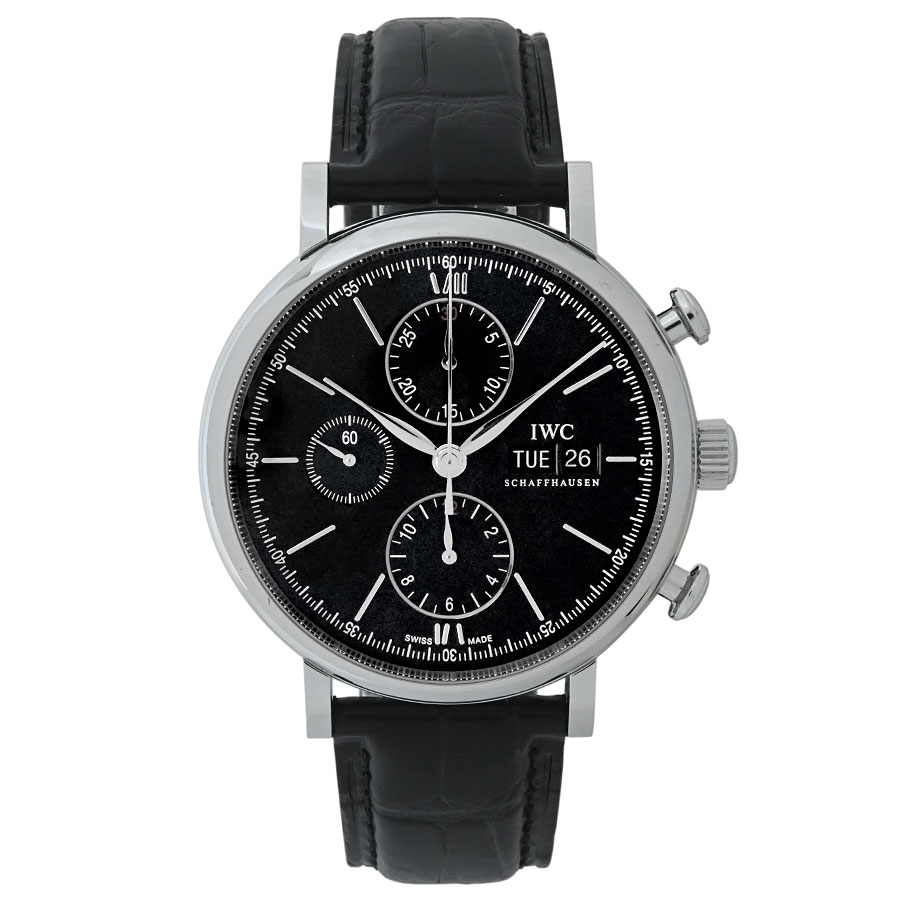 【IWC】インターナショナルウォッチカンパニーIW391008ポートフィノ・クロノグラフ自動巻きステンレススティール/ブラックアリゲーターストラップブラックダイヤル腕時計美品【送料無料】【中古】