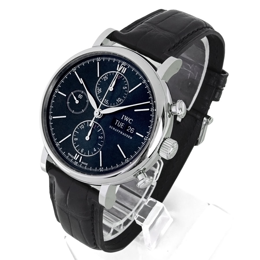 【IWC】インターナショナルウォッチカンパニーIW391008ポートフィノ・クロノグラフ自動巻きステンレススティール/ブラックアリゲーターストラップブラックダイヤル腕時計美品【送料無料】【中古】