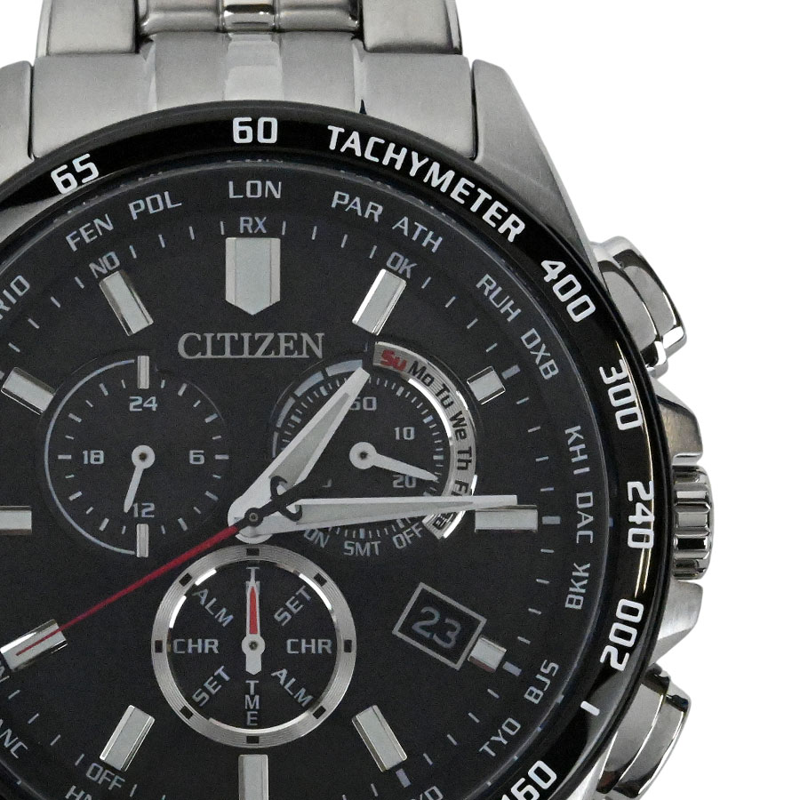 【CITIZEN】シチズン CB5874-90E シチズンコレクション クロノグラフ ブラック文字盤 ステンレススチール エコドライブ電波 メンズ腕時計【送料無料】【中古】
