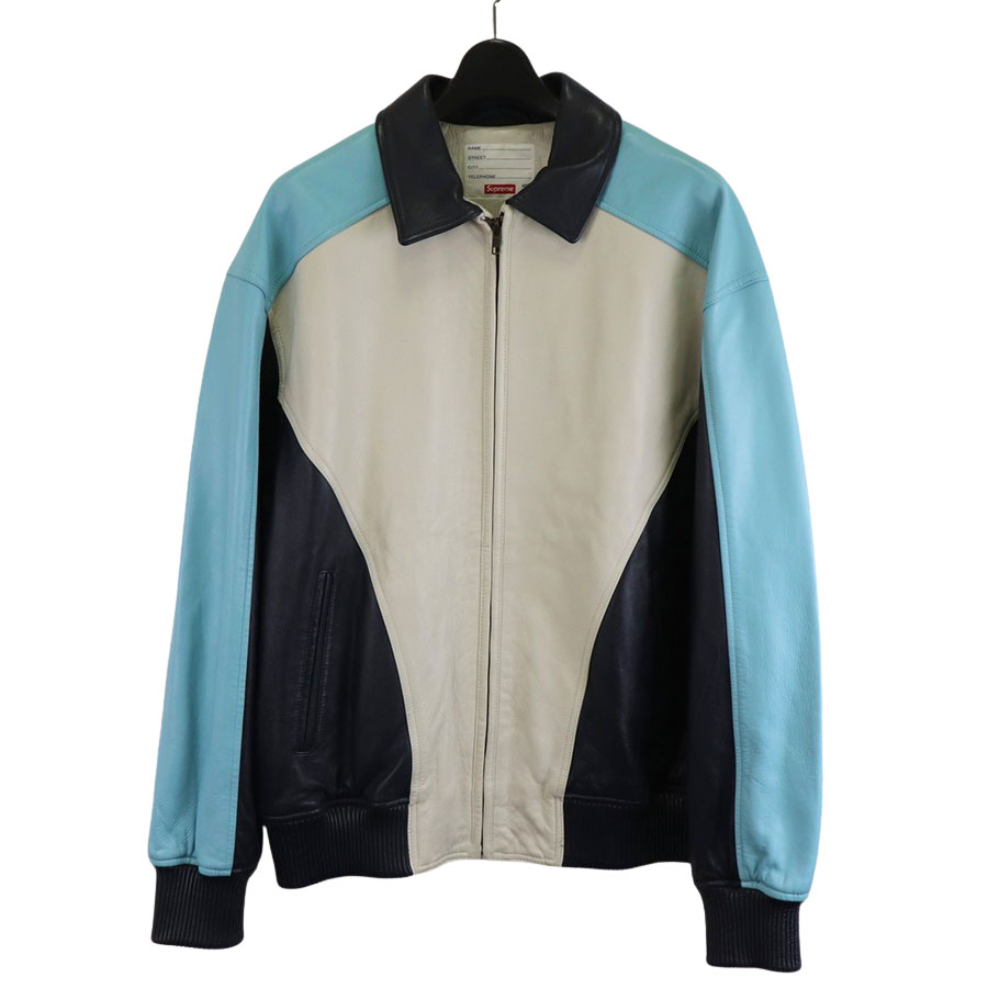 【Supreme】シュプリーム Studded Arc Logo Leather Jacket 2018SS ホワイト/ブルー/ネイビー サイズM 羊革/ポリエステル ジャケット【送料無料】【中古】
