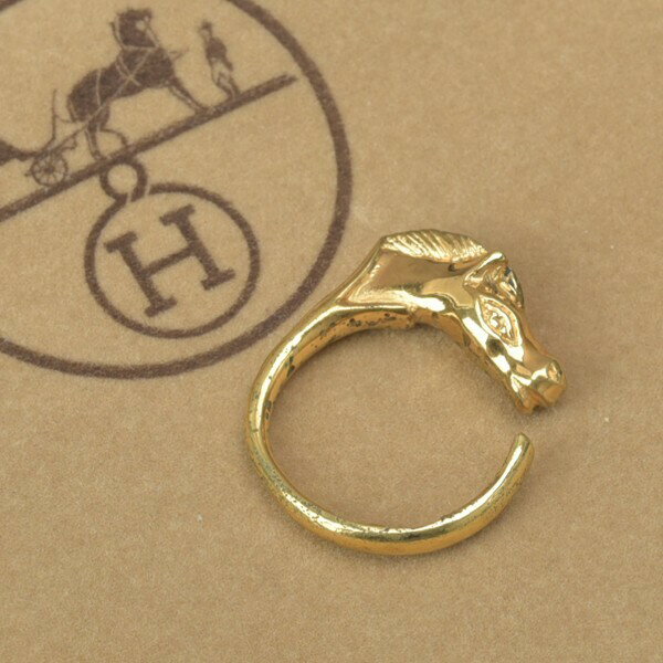 磨き済 HERMES エルメス シュバルホース リング 12号 ゴールド GP 指輪 馬 ヴィンテージ アンティーク アクセサリー