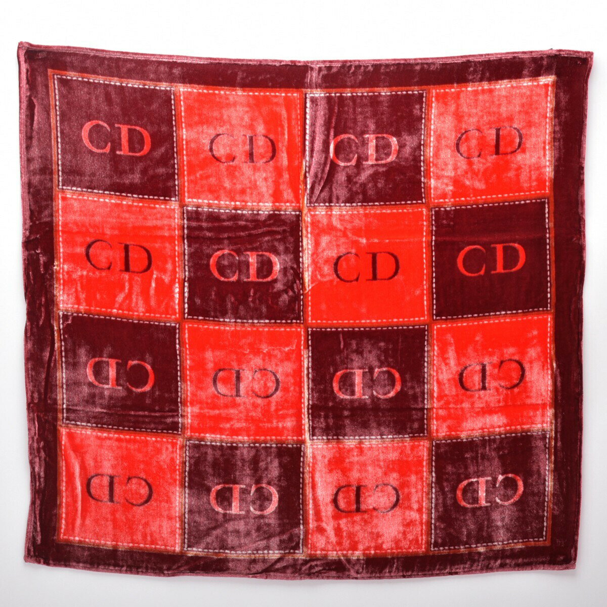 極美品 クリスチャンディオール CDロゴ ベロア スカーフ 63×67 レッド ボルドー イタリア製 Christian ..