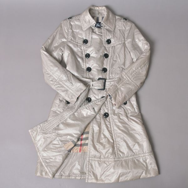 美品 BURBERRY バーバリー ノバチェック トレンチコート 38 M ナイロン グレー 中綿 ロングコート 三陽商会 服 /0/k.e