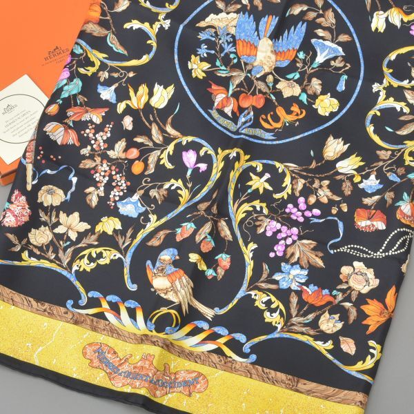 未使用 HERMES エルメス カレ90 スカーフ PIERRES d' ORIENT et d' OCCIDENT シルク イエロー ブラック ストール ショール /b.c/（楽天・Gain Trust　楽天市場店）