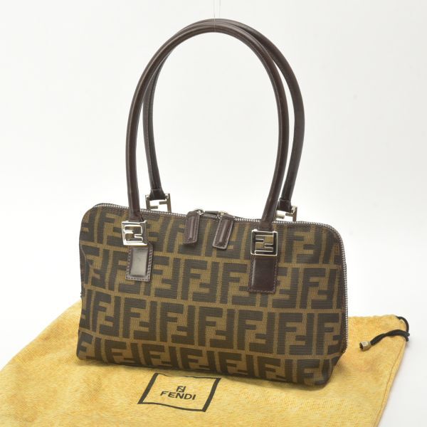 FENDI - 極美品 FENDI フェンディ ズッカ ハンドバッグ ジャガード レザー ブラウン 黒 240816 FFロゴ トートバッグ 鞄 /a.i/d.e